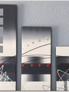 Modern Abstract Wall Art Panel in Black, Silver and Red